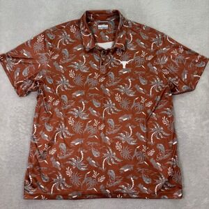 Columbia PFG Texas Longhorns Mens XXL Burnt Orange Tropical Floral Polo Shirt